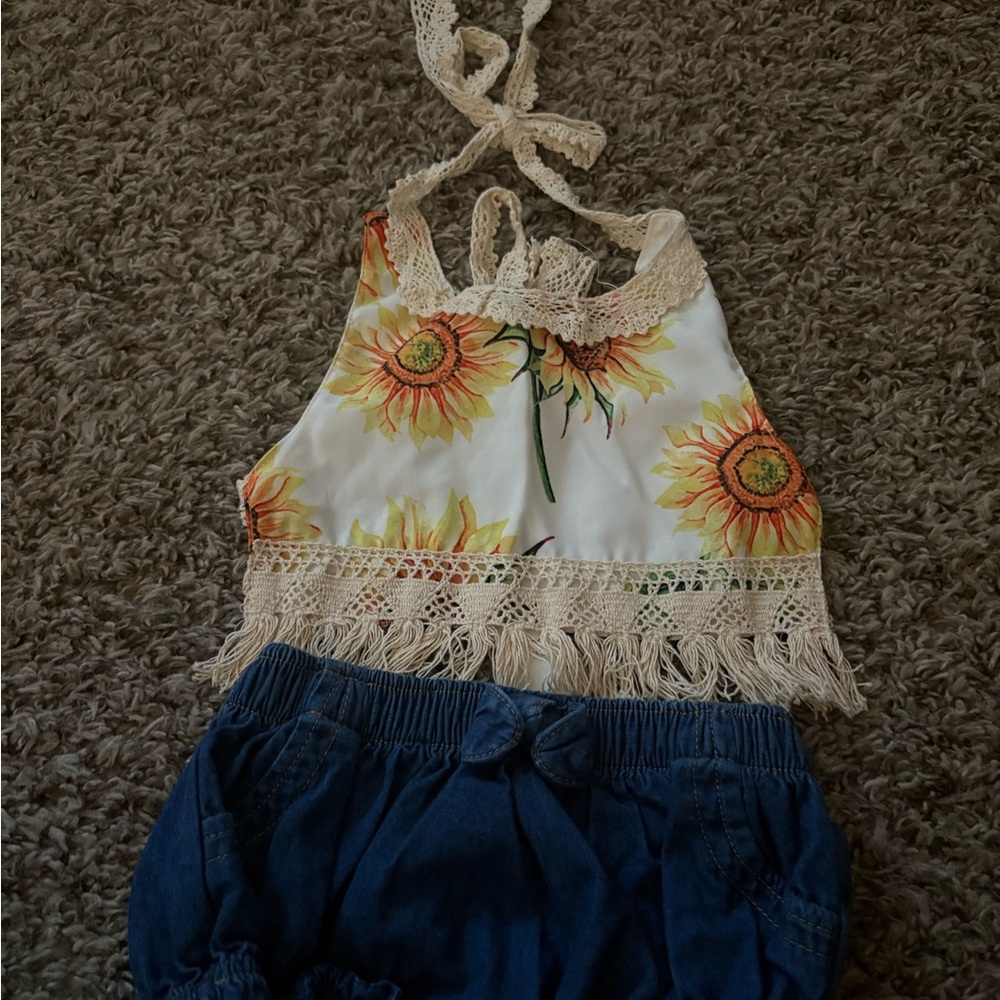 Source Unknown Sunflower Halter and Denim Shorts